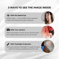 Thumbnail for 3 ways to see the image inside the Pink Photo Bracelet by Brother & Sisters: naked eye, camera, flashlight projection.