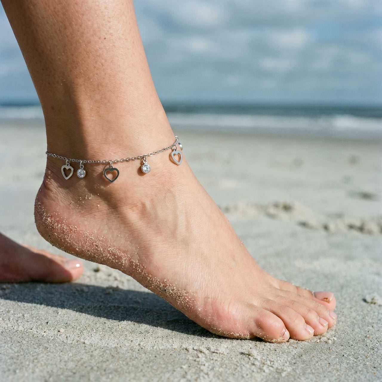 Fußkettchen Gold Herz & Kristall