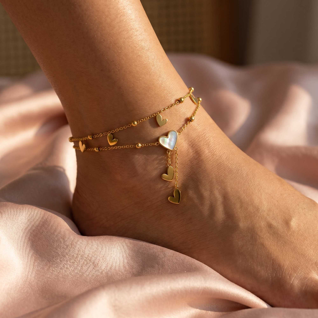 Fußkettchen Gold Herz Perlmutt