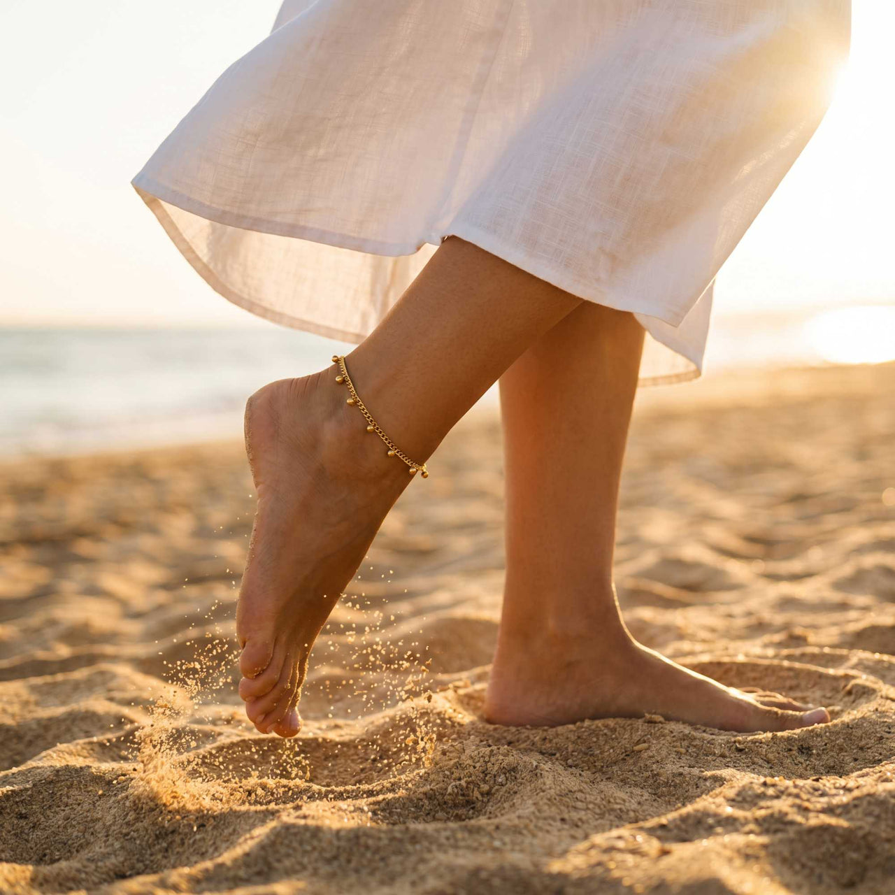 Positano Fußkettchen Gold mit Kügelchen