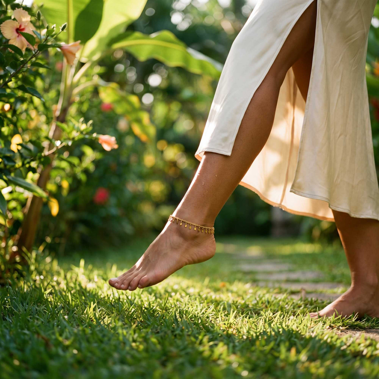 Capri Fußkettchen Gold mit Fransen