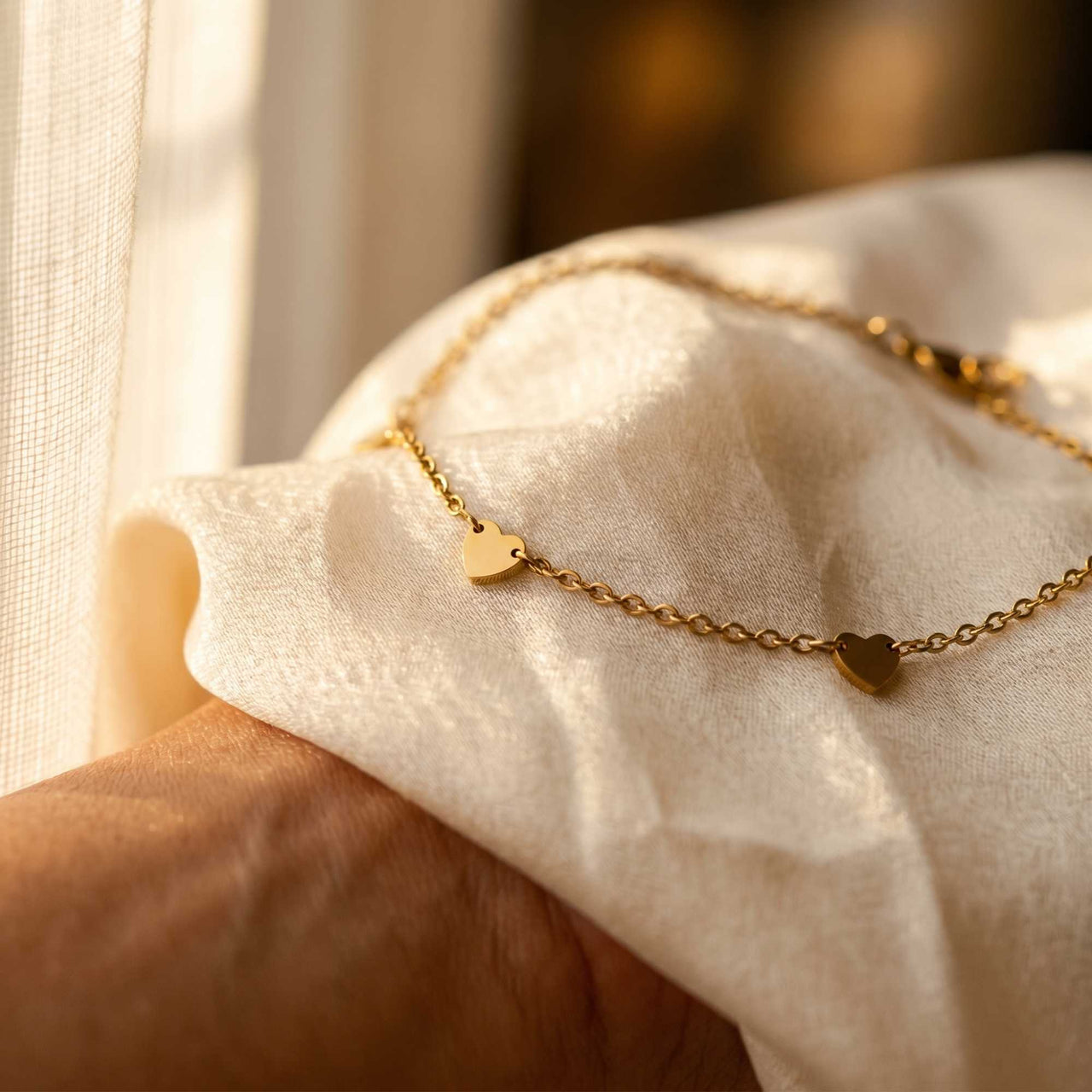 Fußkettchen Gold Herz-Station