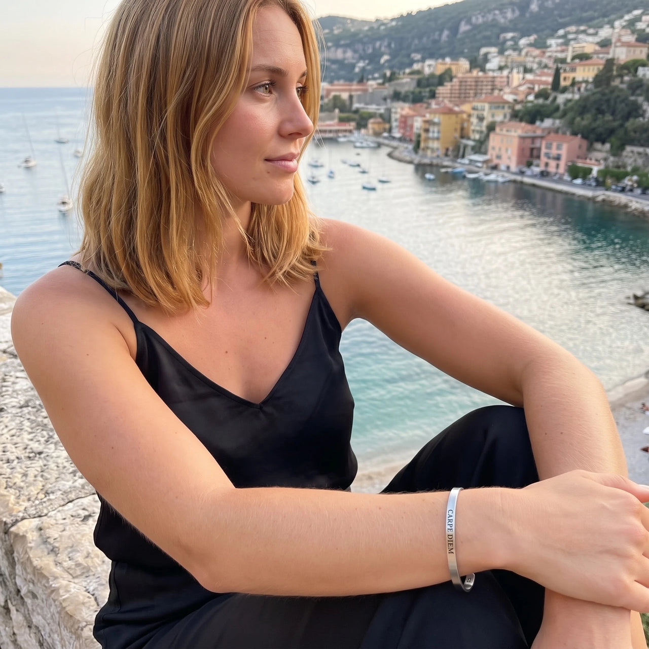 Armband mit spruch — getragen auf einer Reise, Silber | SKU: cp-rg