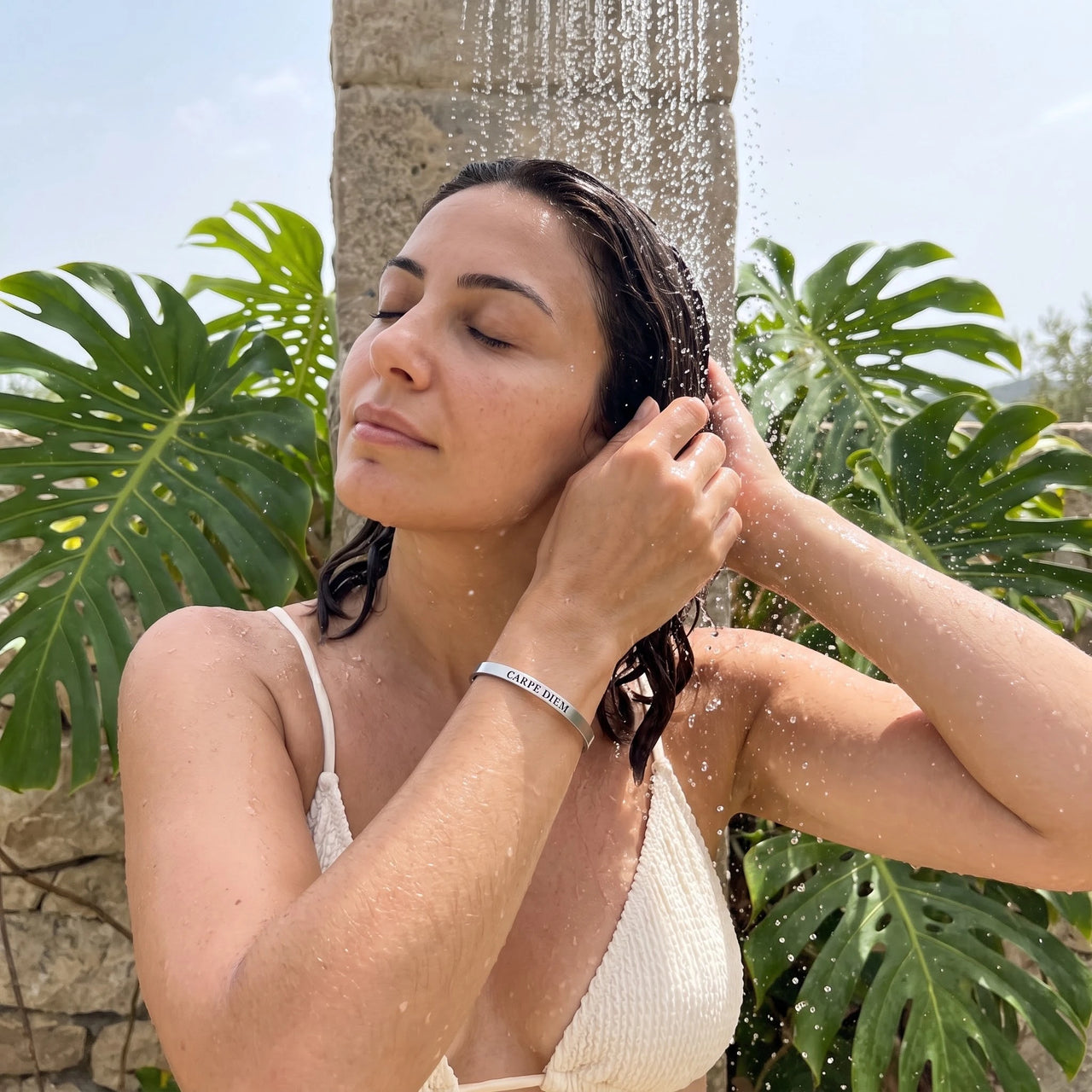 Carpe diem armband — unter der Dusche getragen, wasserfest, Silber | SKU: cp-rg