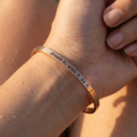 Thumbnail for Close-up of the rose gold engraved cuff bracelet worn on the skin | SKU: 4214557-imitation-rhodium-plated