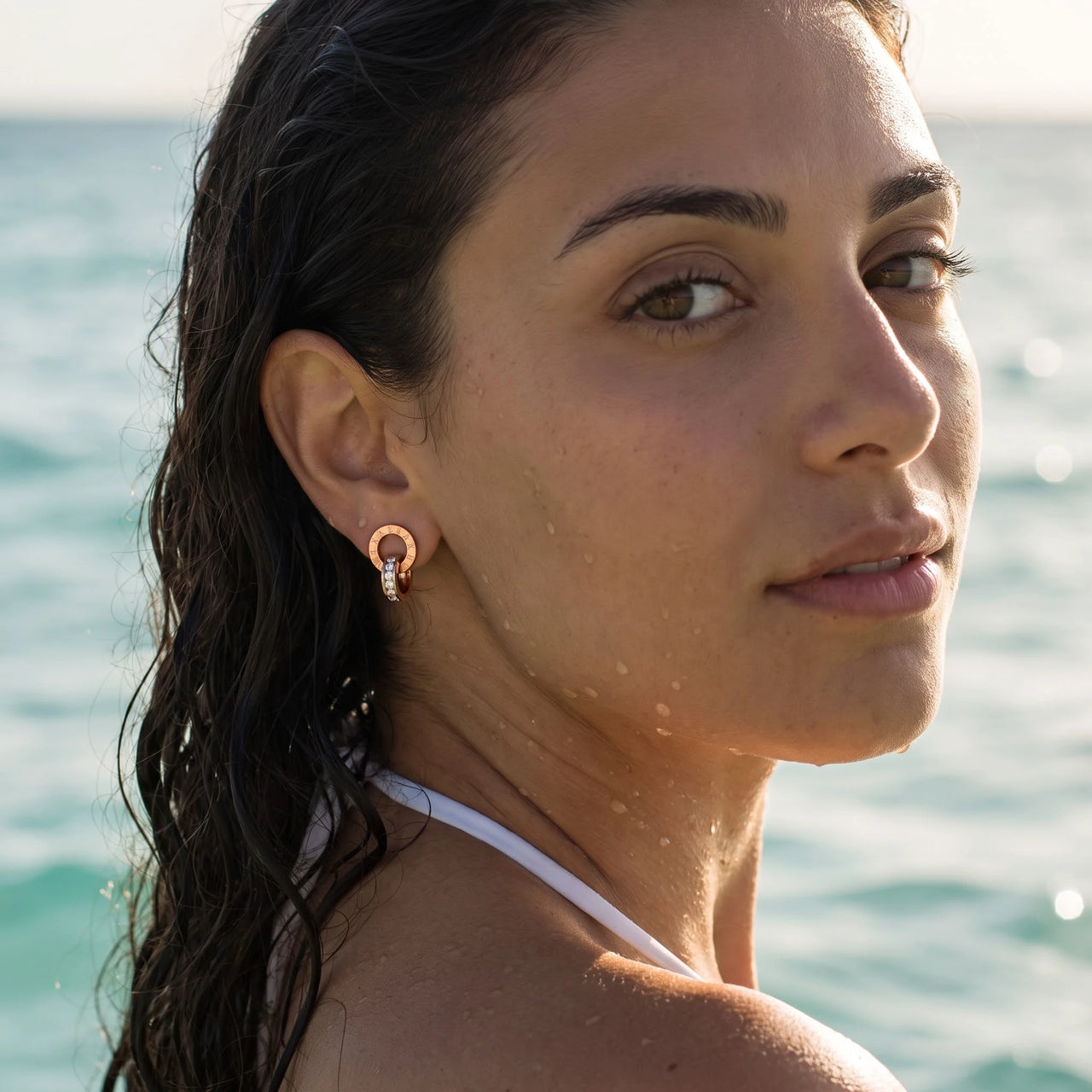 Creolen edelstahl — im Wasser getragen, wasserfest, Roségold | SKU: 11137578-rose-gold