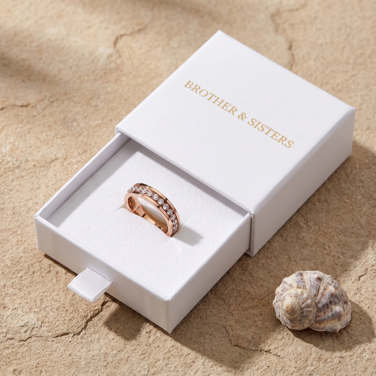 Engagement Ring with Crystals in rose gold in its Brother & Sisters gift box | SKU: 25535390-5-rose-gold