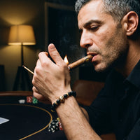 Thumbnail for Gold Lion & Black Stones Bracelet – worn while lighting a cigar | Brother & Sisters | SKU: 20712286-gold-XS-14-15, 20712286-gold-S-16-17, 20712286-gold-M-18-19, 20712286-gold-L-20-21, 20712286-gold-XL-22-23
