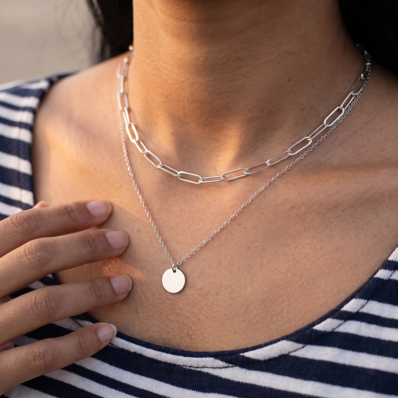 Doppelkette — Nahaufnahme der Details, Silber | SKU: le-tendance-wg