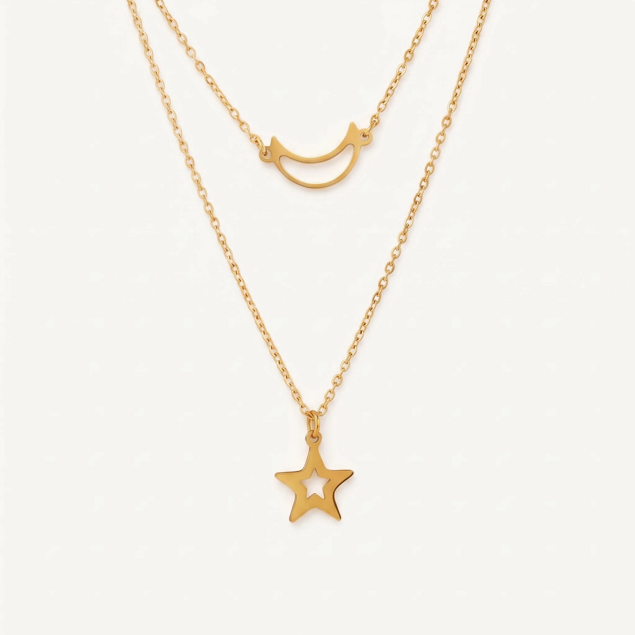 Mond und stern kette — Produktfoto auf weißem Hintergrund, Gold | SKU: letoile-g