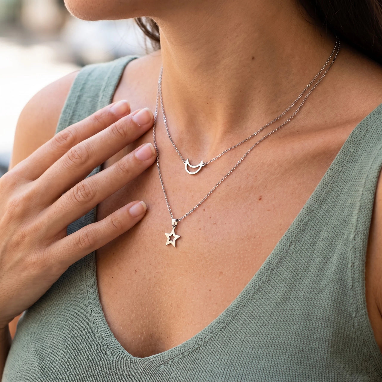 Stern kette — Nahaufnahme der Details, Silber | SKU: letoile-wg