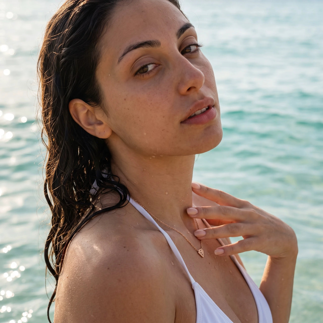 Geometrische kette — im Wasser getragen, wasserfest, Roségold | SKU: 12791388-rose-gold