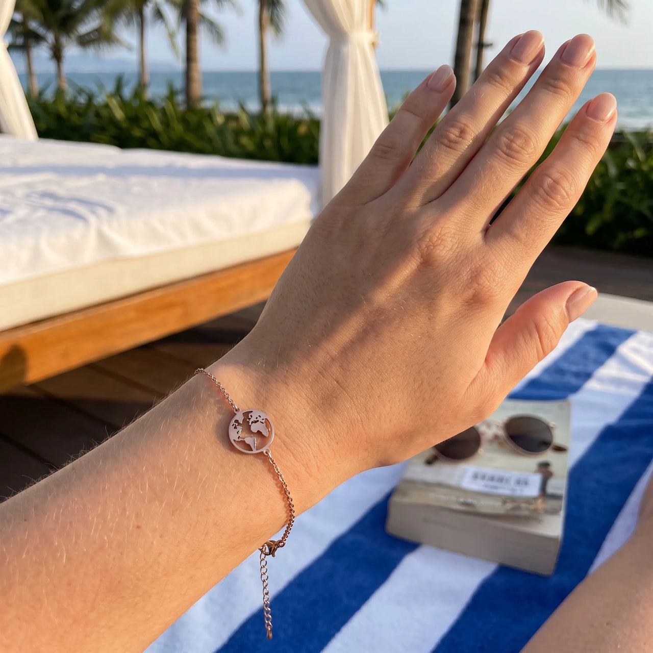 Wasserfester schmuck — getragen, echte Größe, Roségold | SKU: 22665062-rose-gold