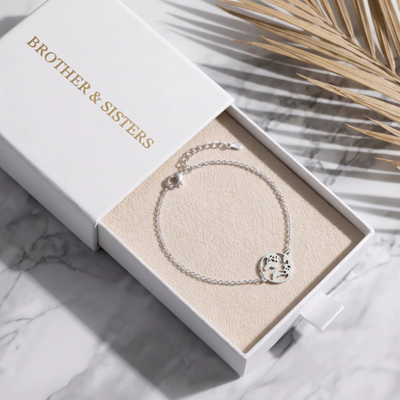 Weltkugel armband — in der Geschenkbox, Silber | SKU: 22665062-white-gold