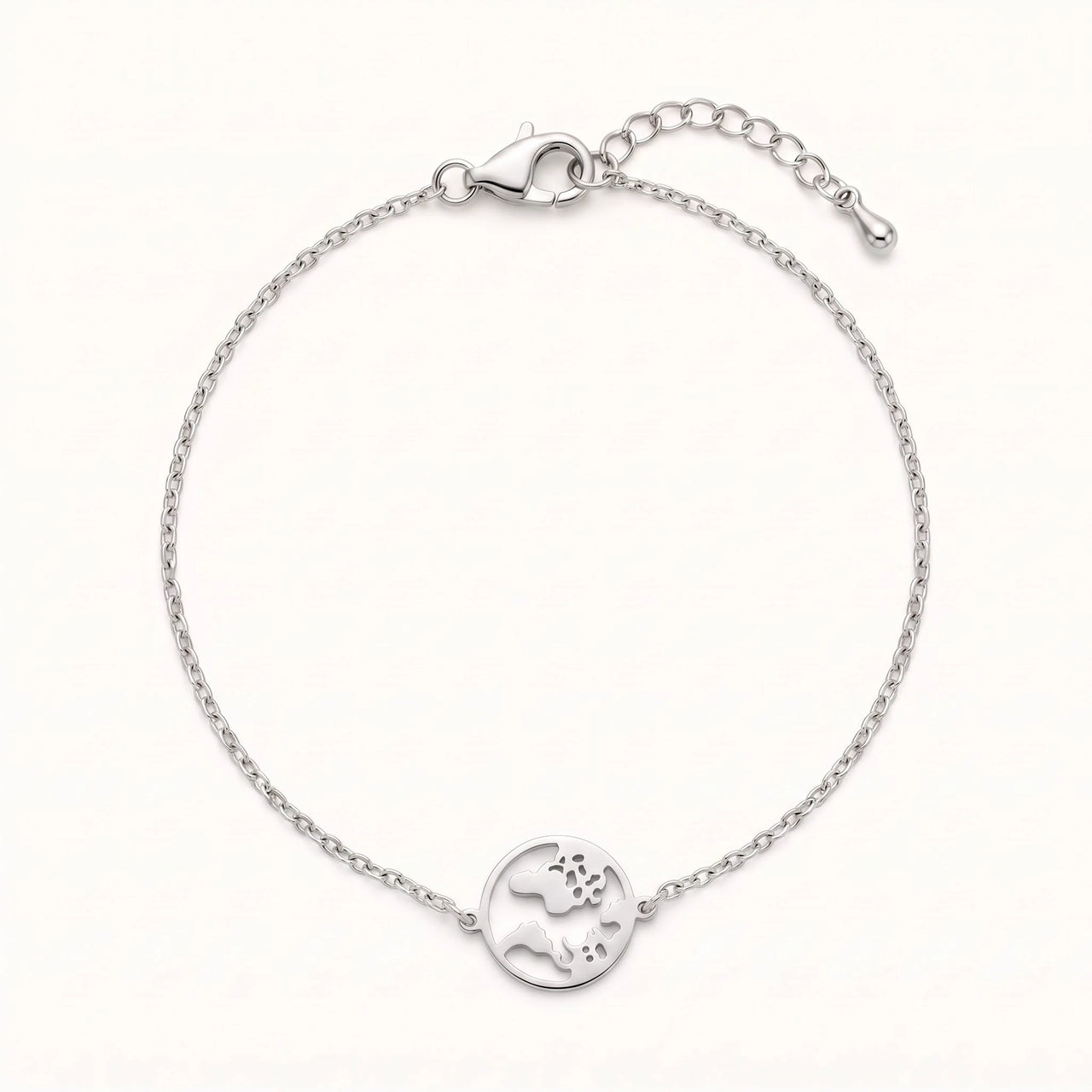 Armband weltkarte — Produktfoto auf weißem Hintergrund, Silber | SKU: 22665062-white-gold