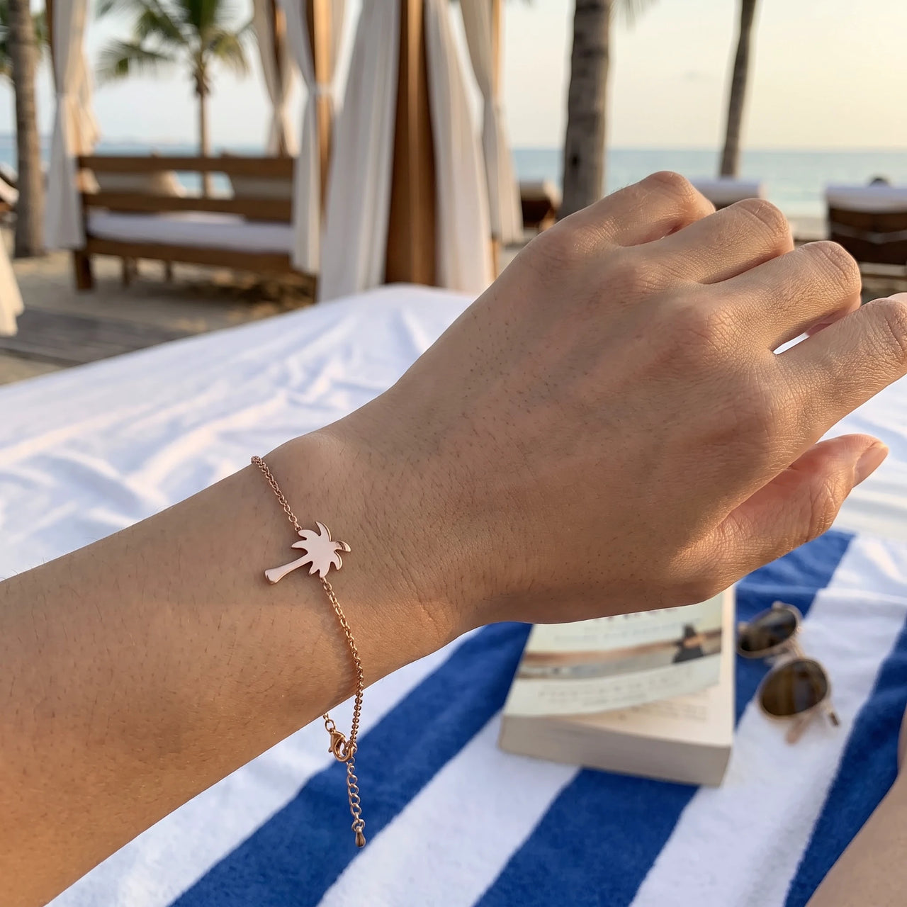 Palmen armband — getragen, echte Größe, Roségold | SKU: 7819407-rose-gold-color