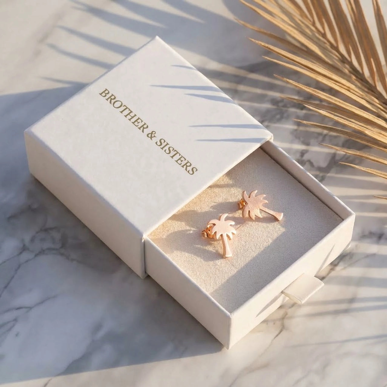 Palmen ohrringe — in der Geschenkbox, Roségold | SKU: 10287609-rose-gold-color