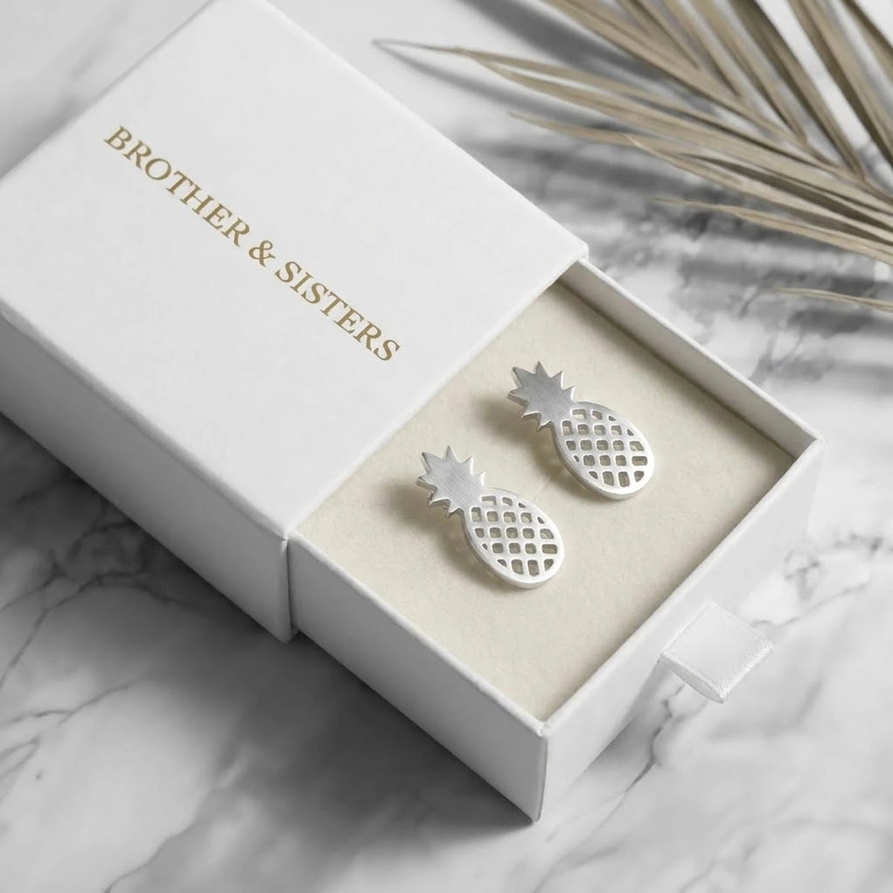 Ananas ohrringe — in der Geschenkbox, Silber | SKU: 437186-silver-plated
