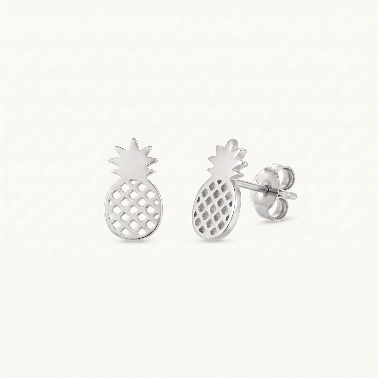 Ananas ohrringe — Produktfoto auf weißem Hintergrund, Silber | SKU: 437186-silver-plated