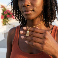 Thumbnail for Woman gently touching her gold necklace | SKU: 8050907-gold