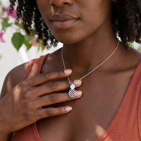 Thumbnail for Woman gently touching her silver necklace | SKU: 8050907-white-gold