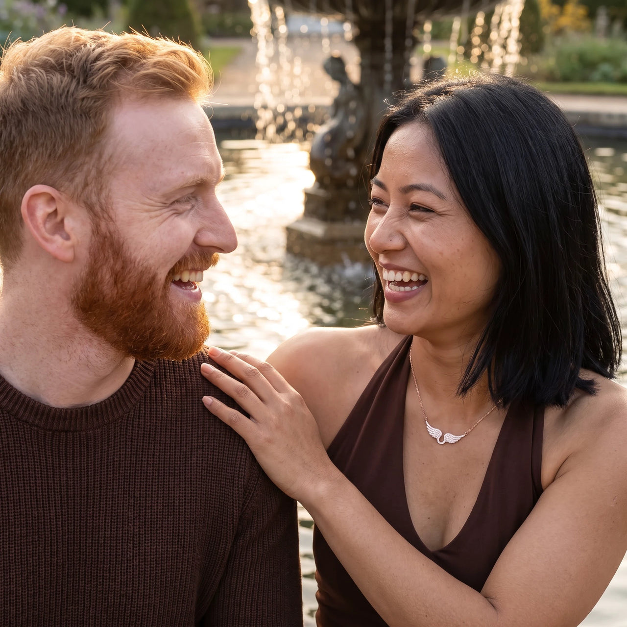 Woman wearing the rose gold necklace with her partner | SKU: 42002-rose-gold