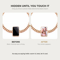 Thumbnail for Before and after: black cushion-cut charm on the gold bracelet, then the photo revealed by warmth | SKU: TPH-CUSB-GOLD