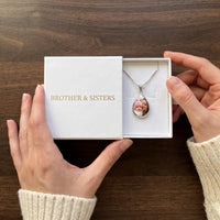 Thumbnail for The silver drop photo necklace with a mother and baby photo in the Brother & Sisters gift box | SKU: TPH-DRPN-SILVER