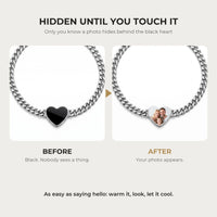 Thumbnail for Before and after: black heart charm on the silver bracelet, then the photo revealed by warmth | SKU: TPH-HRTB-SILVER