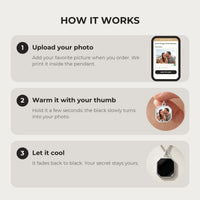 Thumbnail for How it works: upload your photo, warm the pendant with your thumb, let it cool back to black | SKU: TPH-OCTN-SILVER