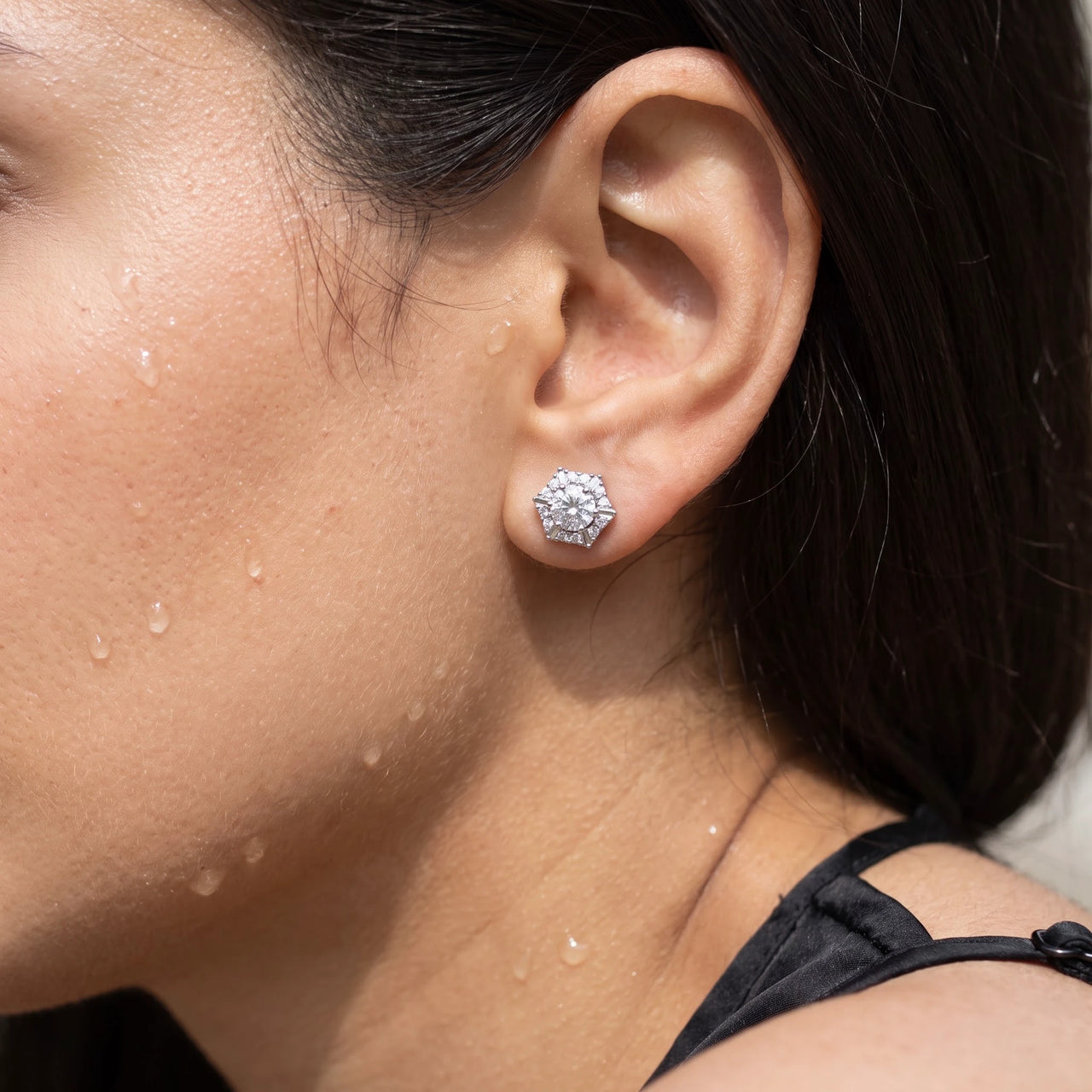 Ohrstecker schneeflocke — Nahaufnahme der Details, Silber | SKU: 30876249