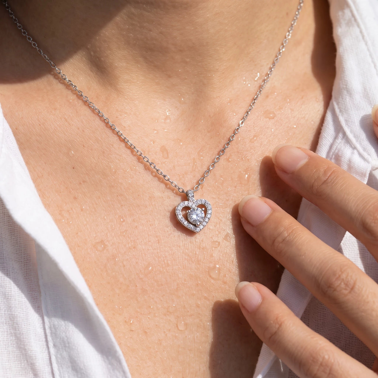 Herzkette silber — Nahaufnahme der Details, Silber | SKU: 505744