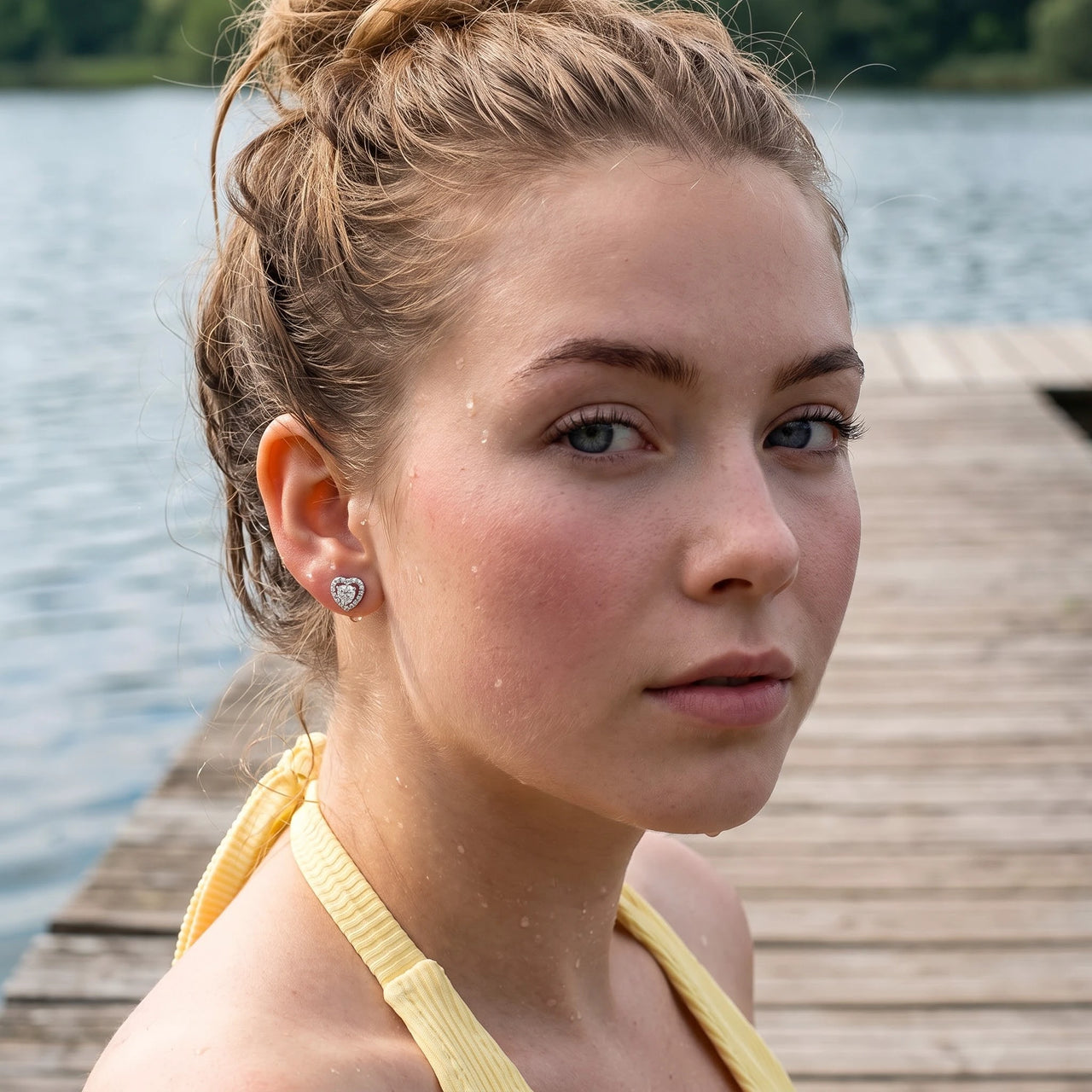 Herz ohrringe — im Wasser getragen, wasserfest, Silber | SKU: 1953493