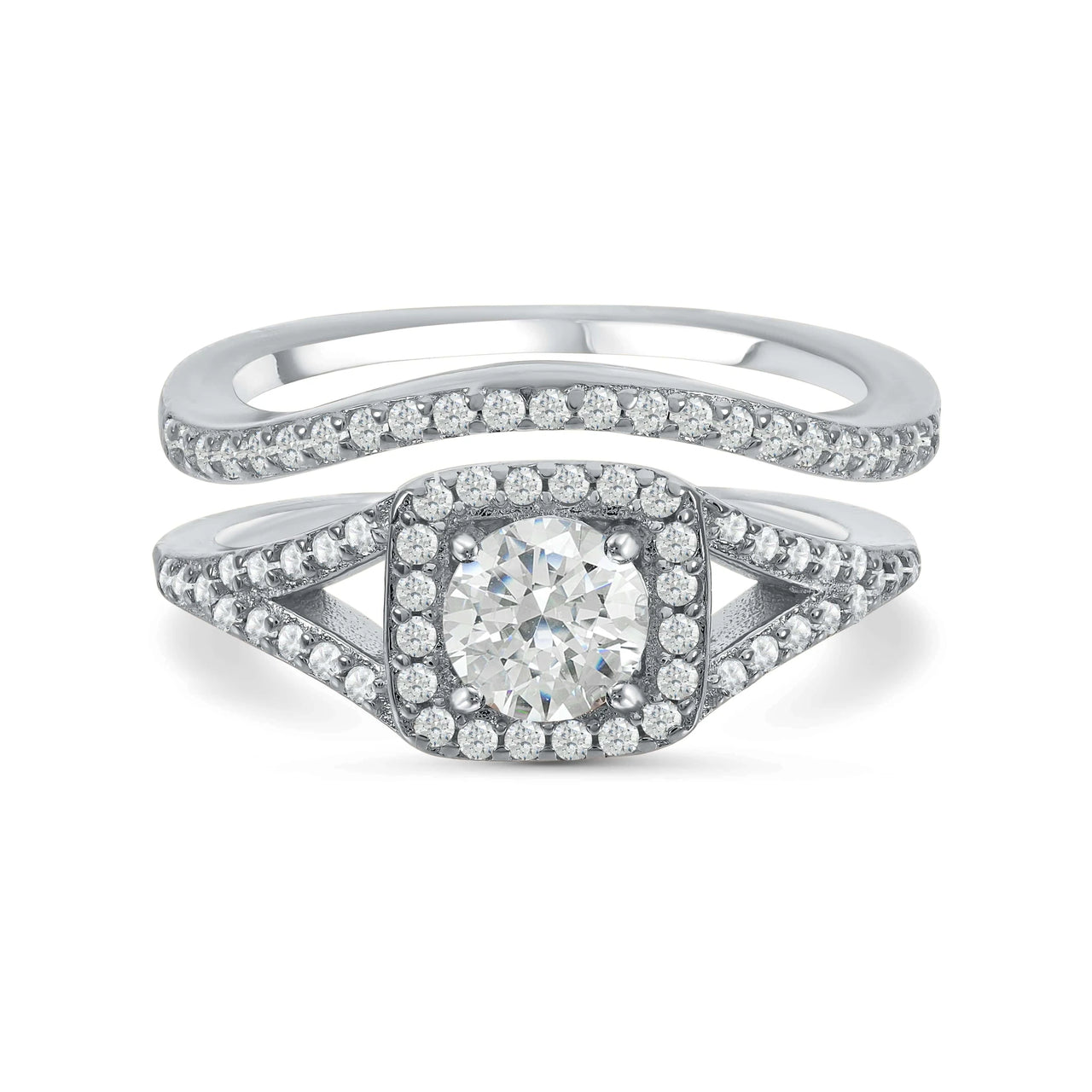 Verlobungsring und ehering set — Produktfoto auf weißem Hintergrund, Silber | SKU: 497080-4.5-silver
