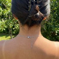 Thumbnail for Minimalist Name Necklace in silver lobster clasp and adjustable extension chain seen at the nape | SKU: minimalistnn-silver