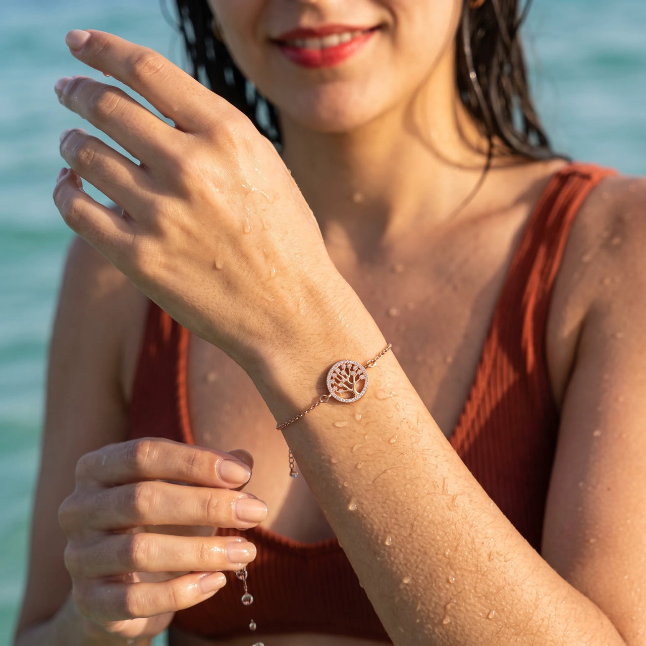 Lebensbaum schmuck — im Wasser getragen, wasserfest, Roségold | SKU: 18963309-rose-gold